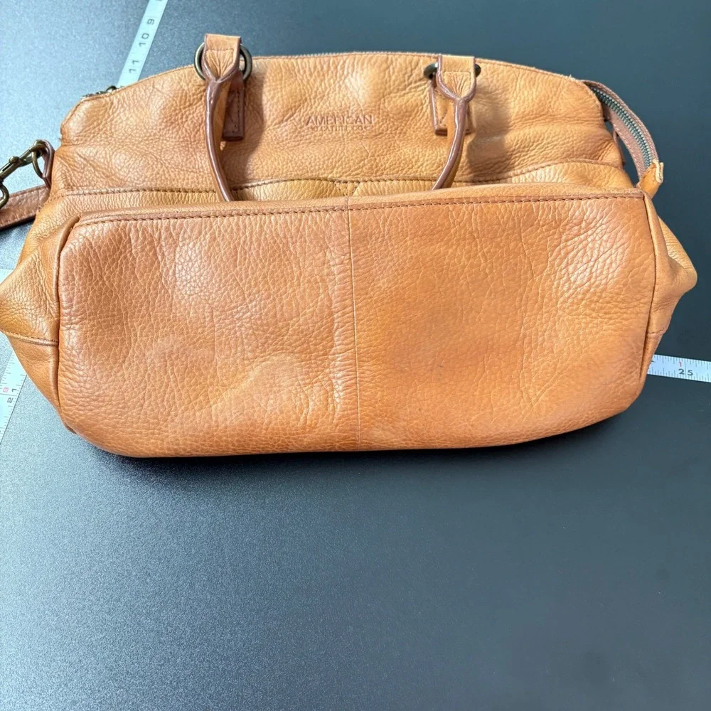 American Leather Co Women Satchel OS Tan‎ Pebbled Leather Crossbody Handbag